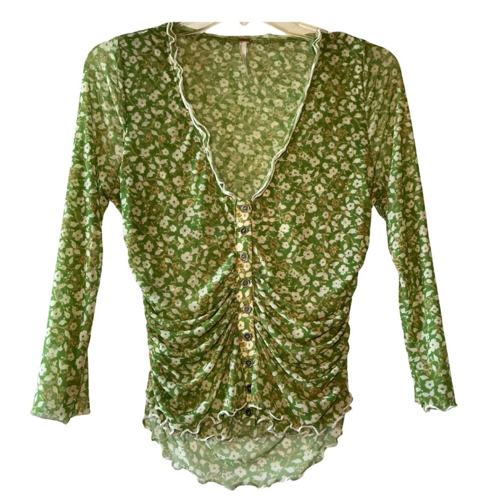 Free People Cowgirl Tango Top - Green Floral Mesh - Small - NWOT